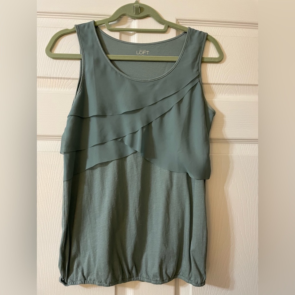 Blue-Grey Lift Sleeveless Blouse with Diagonal Tulle Details